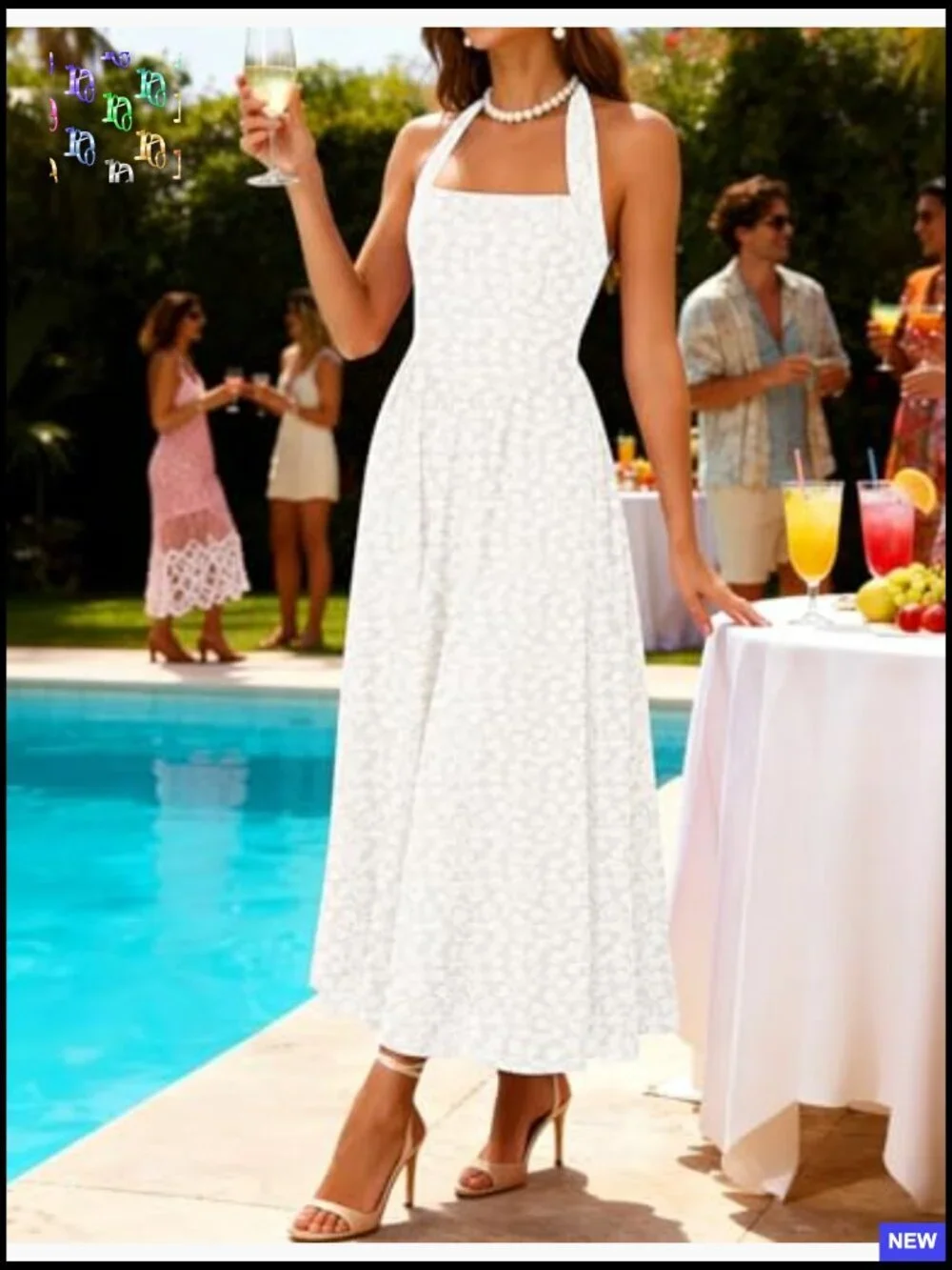 Floral Halter Maxi Dress Elegant A-Line Summer Wedding Guest Cocktail Party - Picture 2 of 7